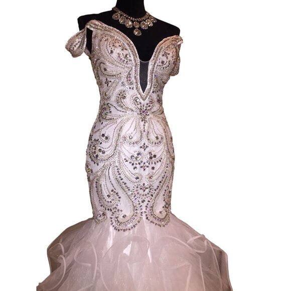 Luxury Designer Couture Wedding Evening Runway Prom Pageant Glamorous Gown Dress - Picture 15 of 16